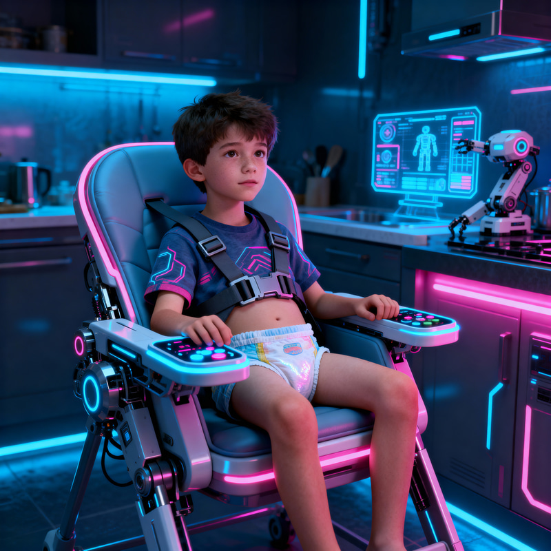 Cyberpunk 3D Rendering: Teenager on High Chair