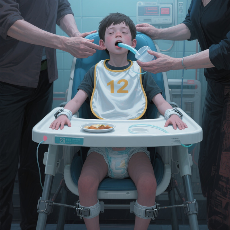 Cyberpunk Digital Art: Forced Feeding Scene Cyberpunk Digital Art: Forced Feeding Scene