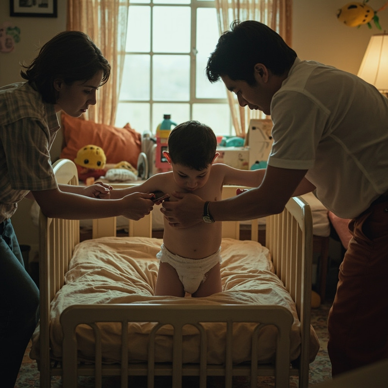 Teenager's Playful Resistance in a Baby Room