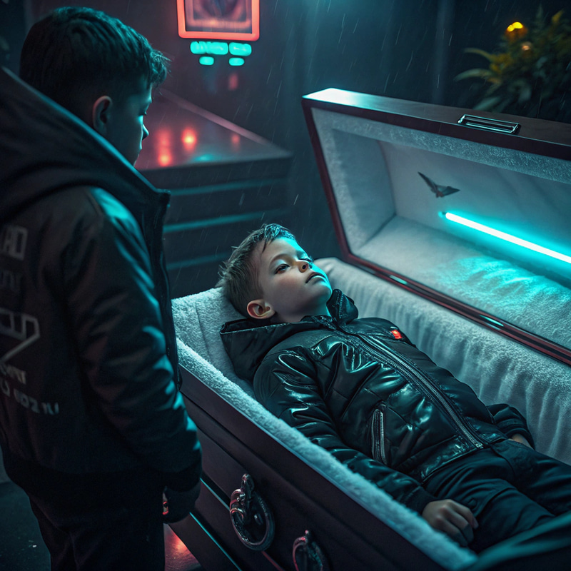 Teen's Awkward Night in a Coffin - Cyberpunk Tale