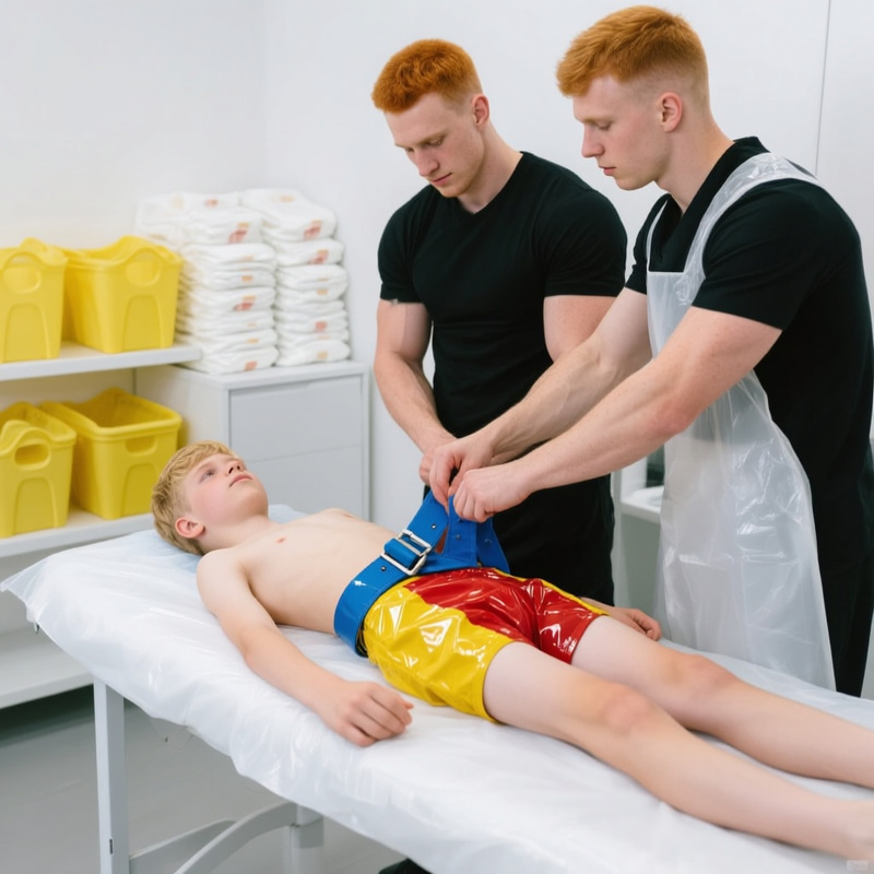Teen in PVC Diaper Gets Massage in Modern Clinic Teen in PVC Diaper Gets Massage in Modern Clinic