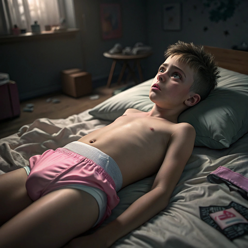 3D Render of Teen Boy in Pink Diaper