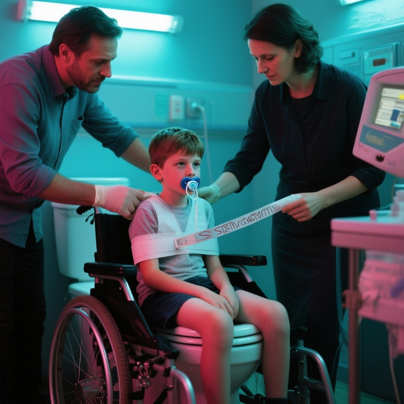 Cyberpunk Scenario: Boy in Disabled Toilet