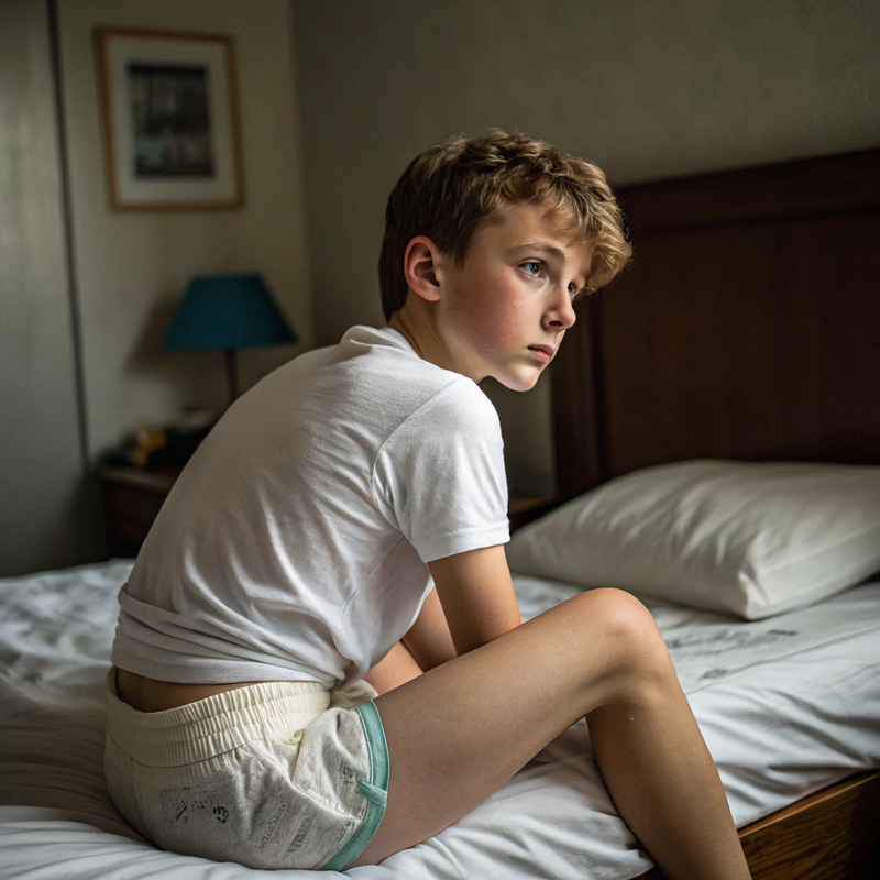 Teenager Boy in Diapers - Detailed Photo