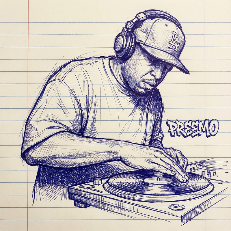 DJ Premier Pen Sketch on Lined Paper DJ Premier Pen Sketch on Lined Paper