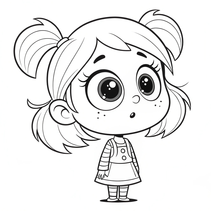 Curious Cartoon Girl Coloring Page Curious Cartoon Girl Coloring Page
