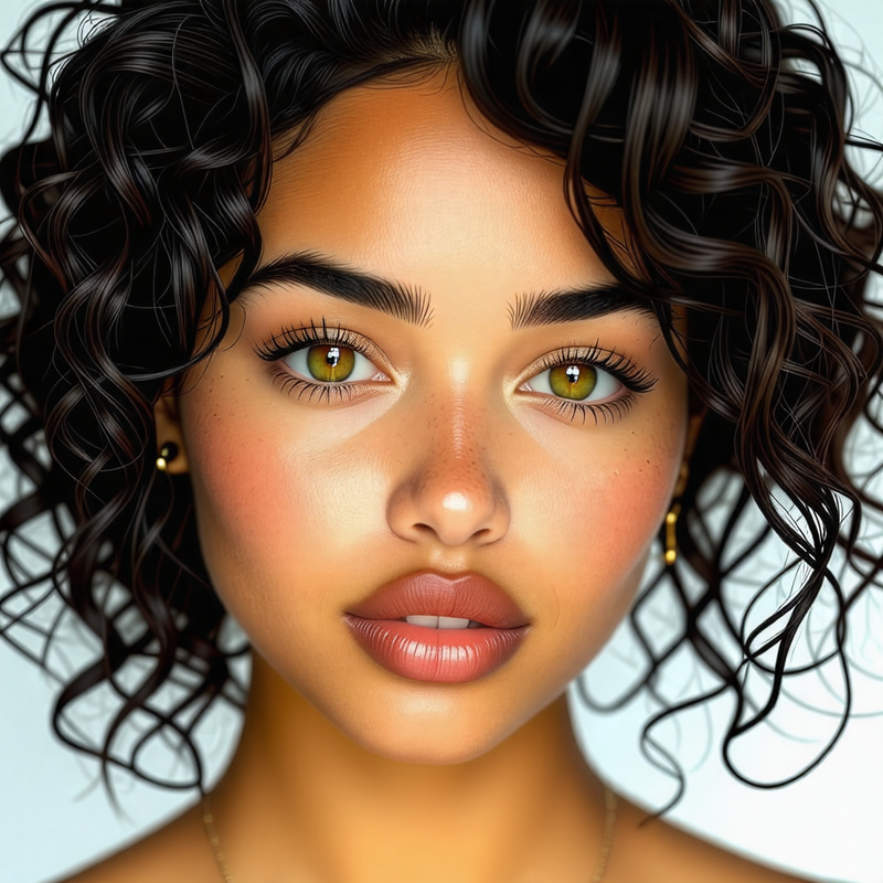 South Asian Woman with Deep-Set Green Eyes and Curly Hair South Asian Woman with Deep-Set Green Eyes and Curly Hair