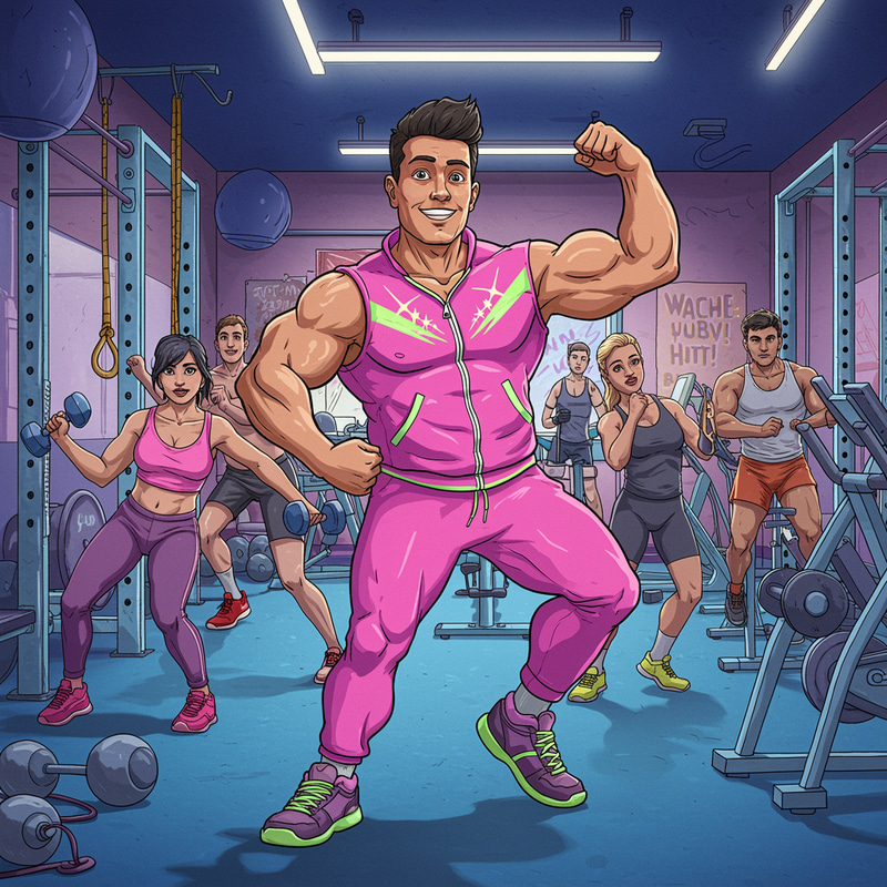 Vibrant Cartoon Fitness Trainer in Action Vibrant Cartoon Fitness Trainer in Action