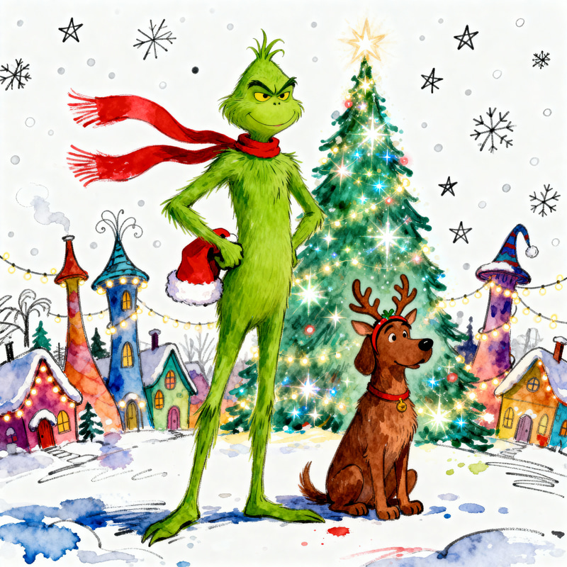 Mischievous Green Christmas Creature Illustration Mischievous Green Christmas Creature Illustration