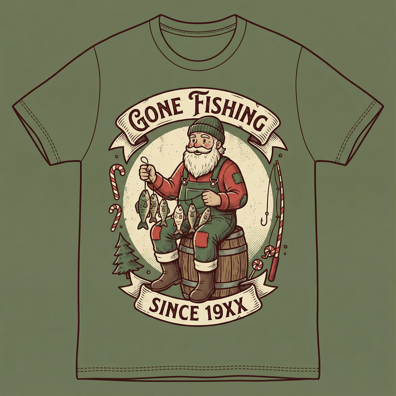 Vintage Santa Gone Fishing T-Shirt Design