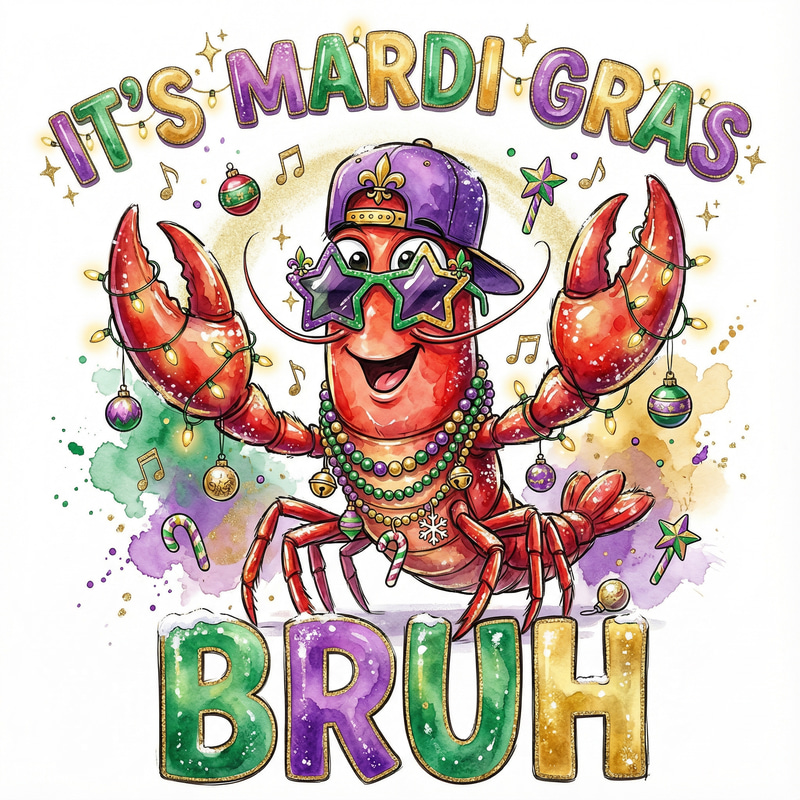 Mardi Gras Crawfish Santa Bruh Illustration Mardi Gras Crawfish Santa Bruh Illustration