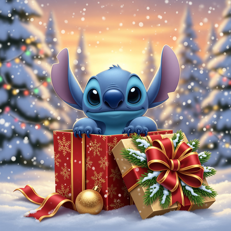 Stitch Peeking from a Christmas Gift Box Stitch Peeking from a Christmas Gift Box