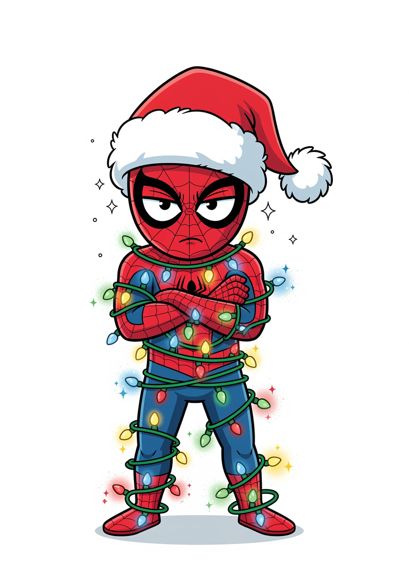 Festive Spider-Man Cartoon Design for T-Shirts & Mugs