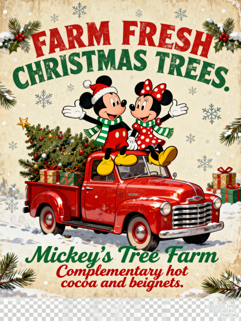 Mickey & Minnie Vintage Christmas Truck Artwork