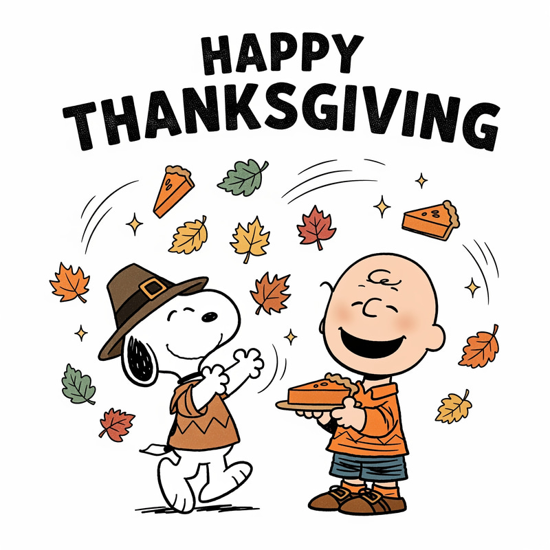 Cute Retro Thanksgiving Cartoon Art - Peanuts Inspired Cute Retro Thanksgiving Cartoon Art - Peanuts Inspired