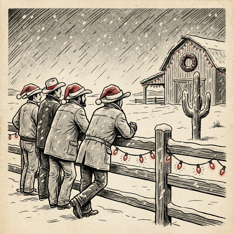 Vintage Western Christmas Illustration of Cowboys