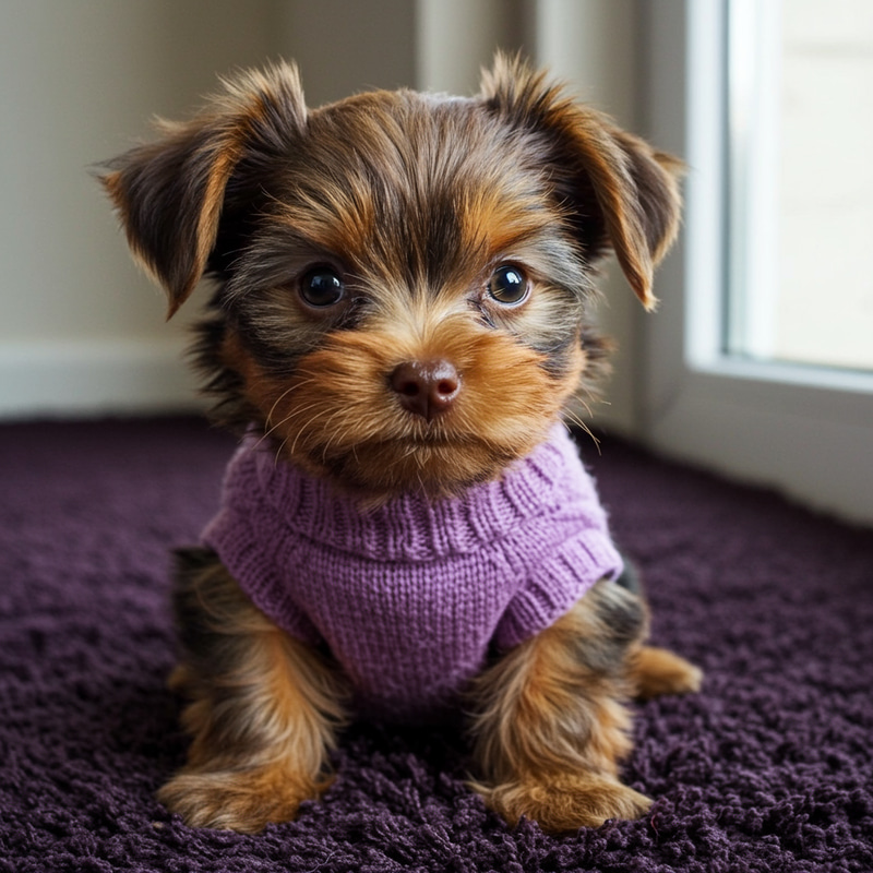 Adorable Full Chocolate Brown Yorkie Puppy in Sweater Adorable Full Chocolate Brown Yorkie Puppy in Sweater