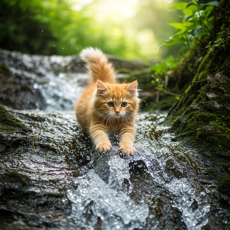 Cute Kitten Sliding Down a Waterfall Cute Kitten Sliding Down a Waterfall