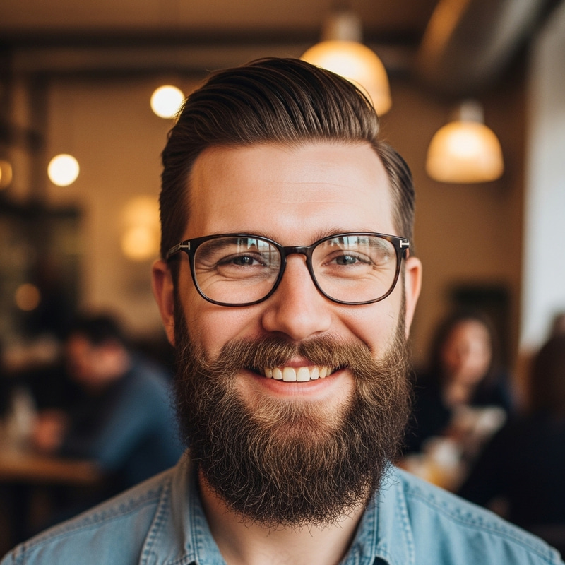 Stylish Man with Glasses and Brown Beard