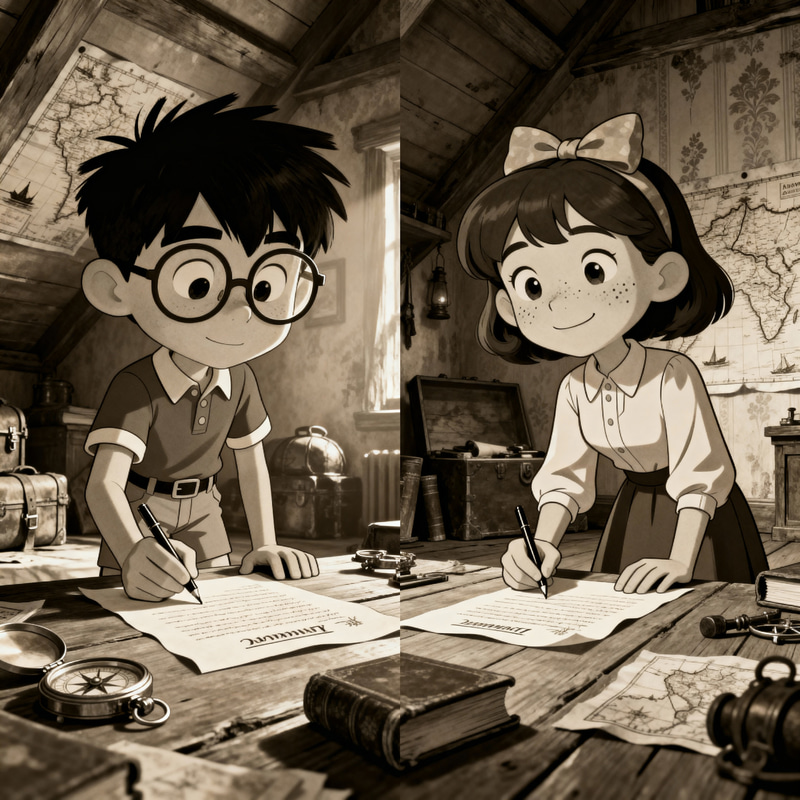 Adventure Awaits: Kids Signing in an Old Attic Adventure Awaits: Kids Signing in an Old Attic