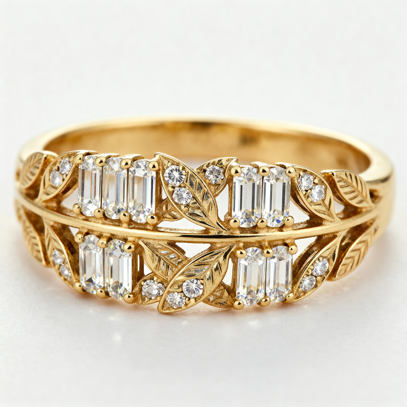 Exquisite Gold Ring with 14 Baguettes in Modern Design