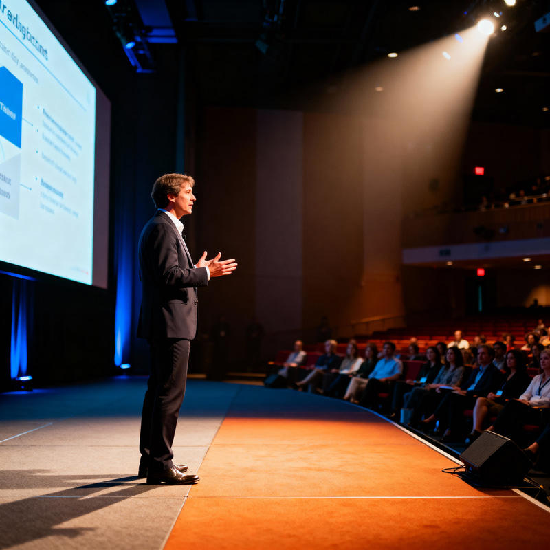 Realistic Photos of Keynote Speaker on Stage Realistic Photos of Keynote Speaker on Stage