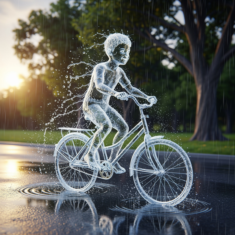 Boy Riding a Bicycle Made of Water Boy Riding a Bicycle Made of Water