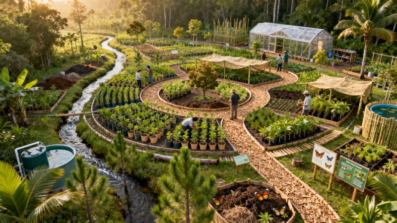 Lush Eco-Friendly Forest Nursery: Aerial View Lush Eco-Friendly Forest Nursery: Aerial View