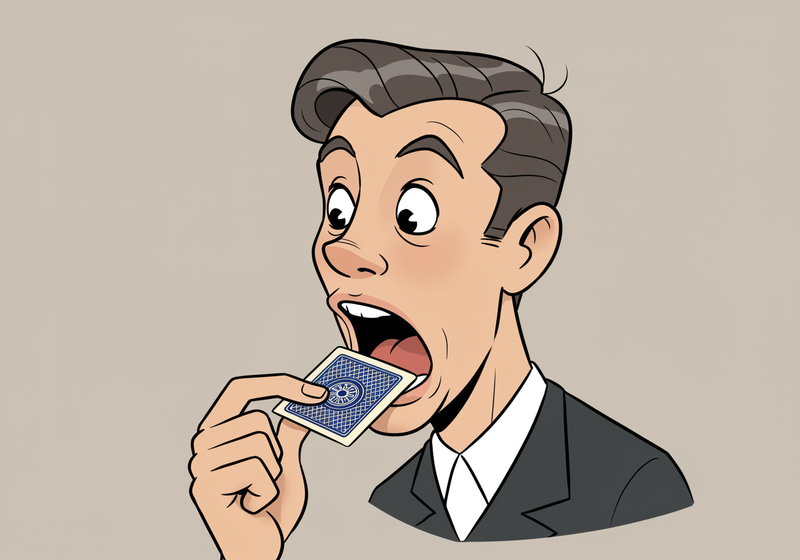 Young Man About to Eat a Playing Card - Cartoon Style Young Man About to Eat a Playing Card - Cartoon Style