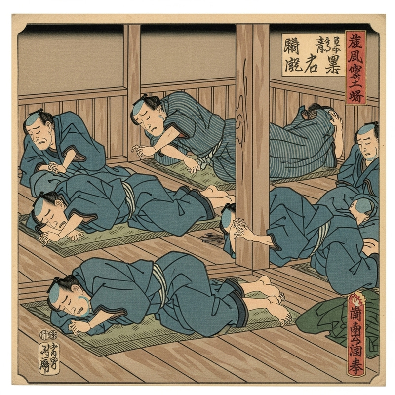 Edo-Period Prison Scene in Ukiyo-e Style