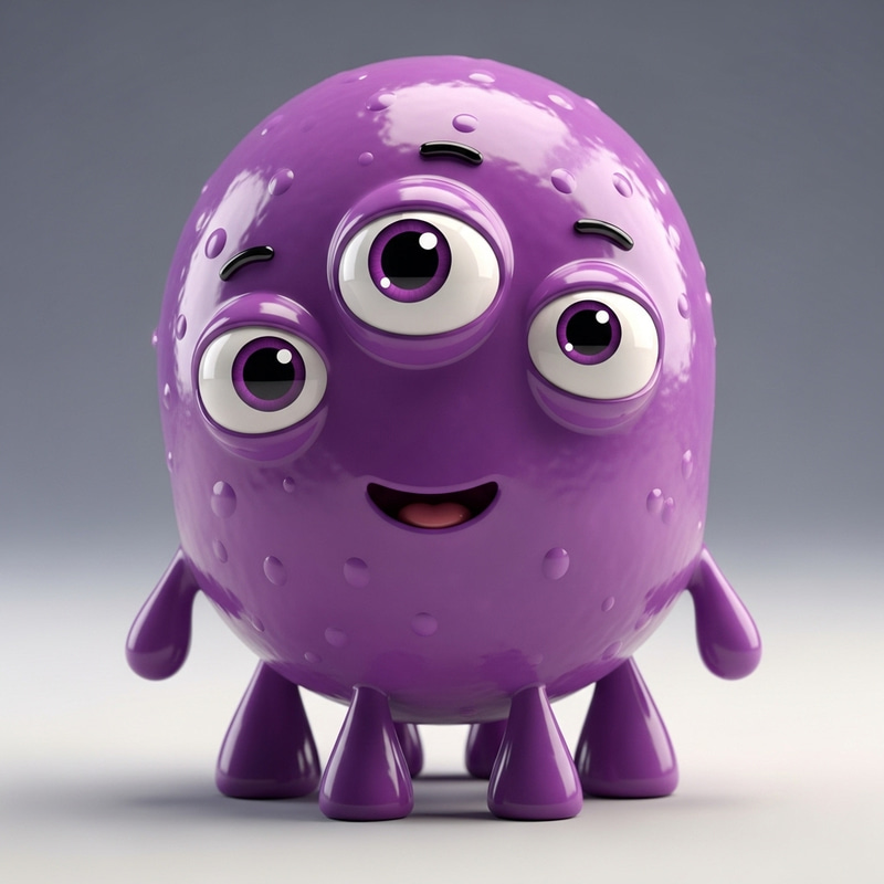 Cute 3D Purple Bacteria with Eyes and Feet Cute 3D Purple Bacteria with Eyes and Feet