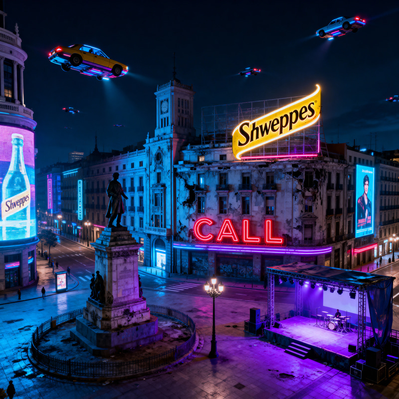 Futuristic Cyberpunk Art of Callao Plaza in Madrid Futuristic Cyberpunk Art of Callao Plaza in Madrid