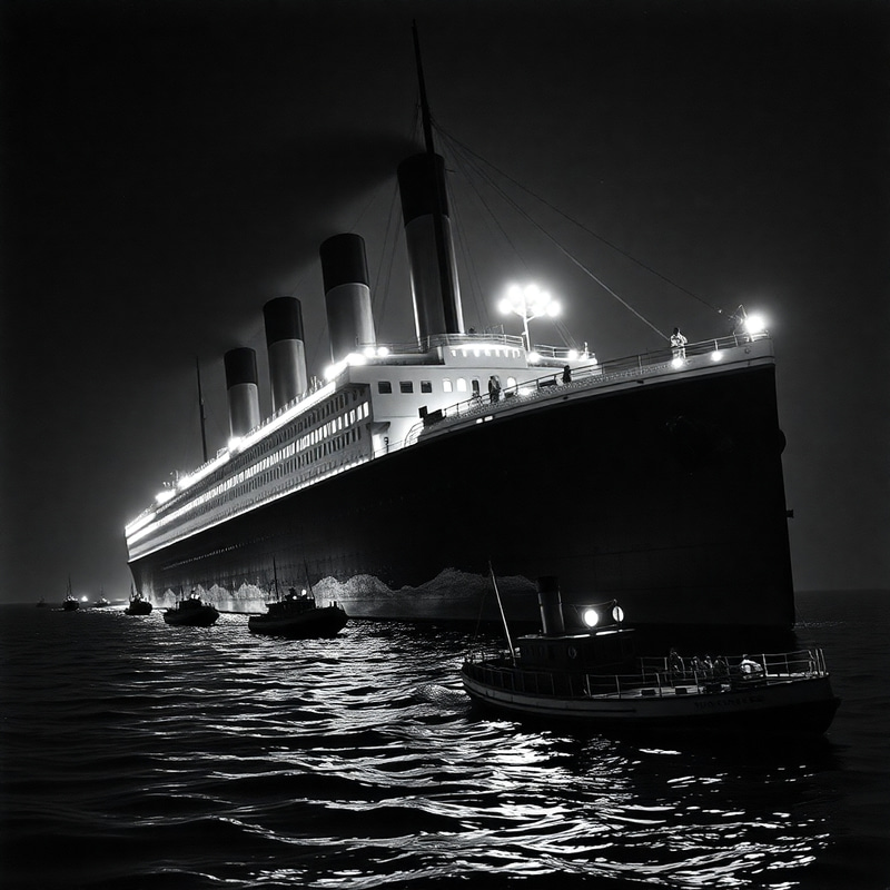 1912 Titanic Sinking: A Historic Black and White Image 1912 Titanic Sinking: A Historic Black and White Image