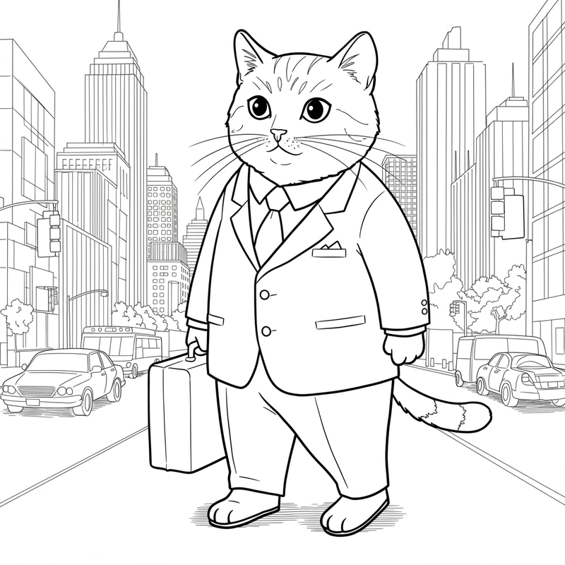 Business Cat Coloring Page - NYC Style Business Cat Coloring Page - NYC Style