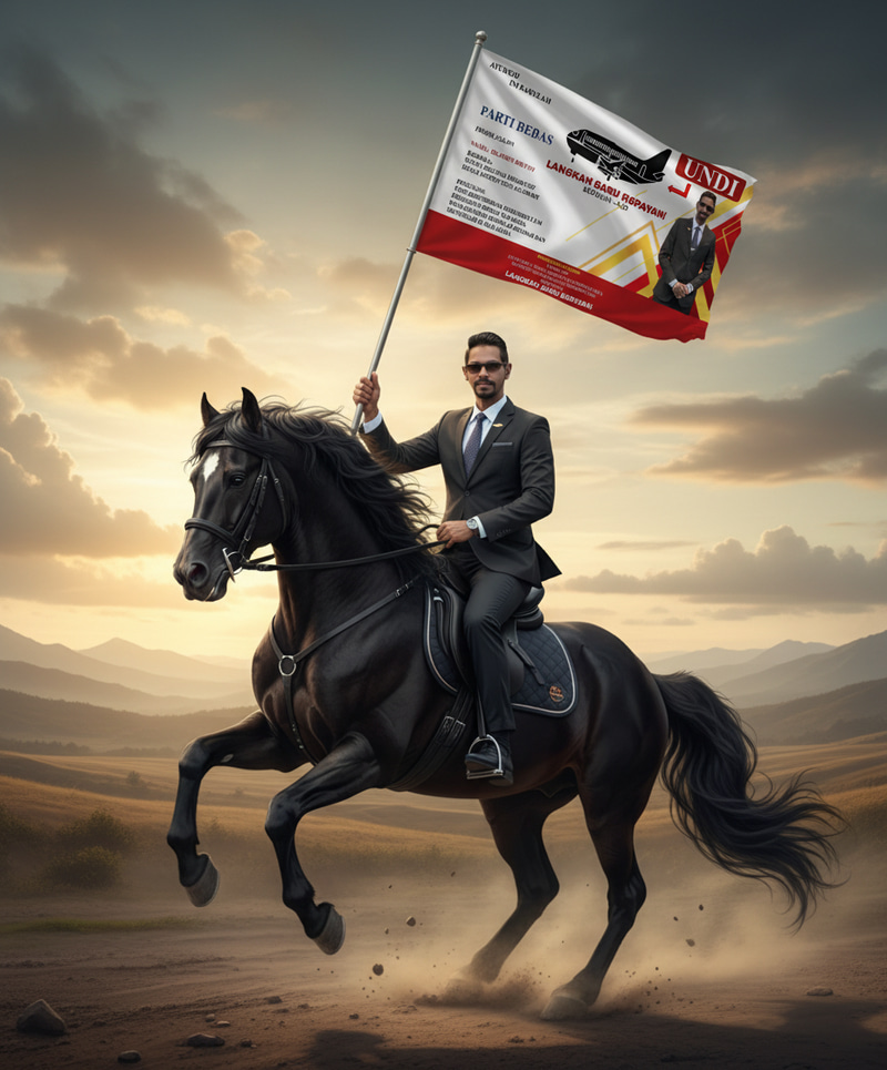 Male Rider on Black Horse with Flag Image Male Rider on Black Horse with Flag Image