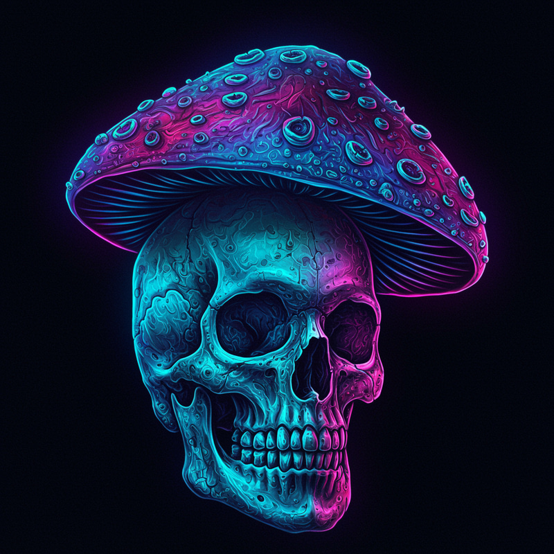 Trippy Mushroom and Skull Art Trippy Mushroom and Skull Art
