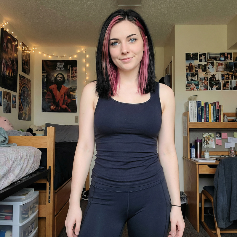 Trendy College Girl with Pink Streaks and Curvy Style