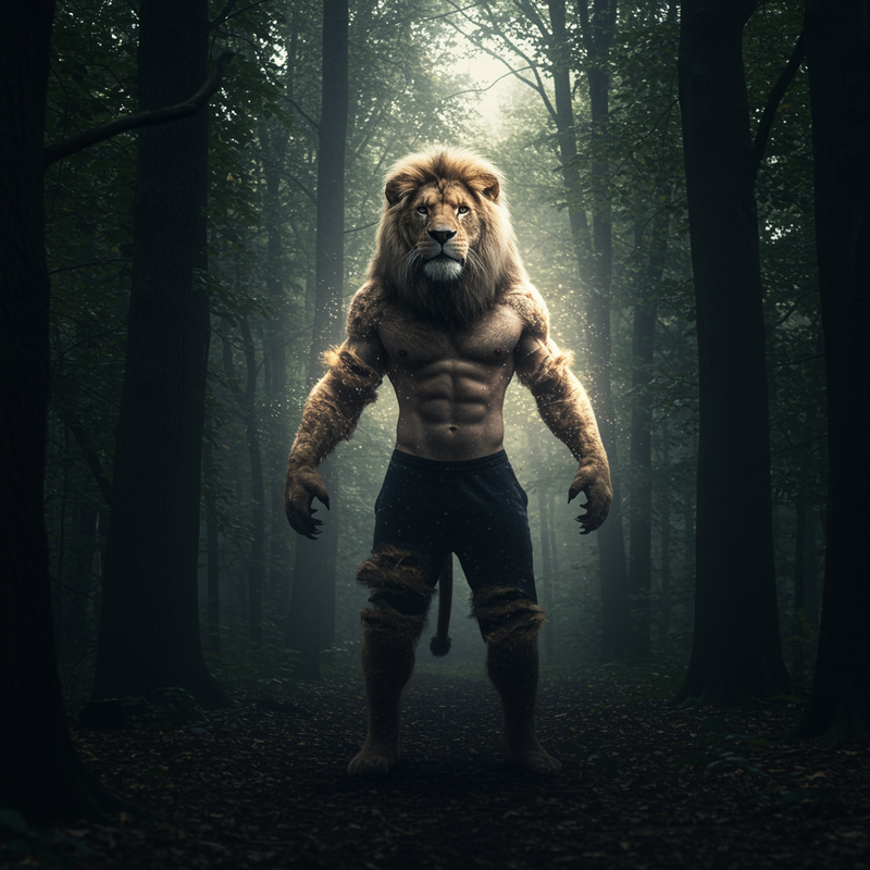 Man Transition into Lion: A Symbol of Strength Man Transition into Lion: A Symbol of Strength