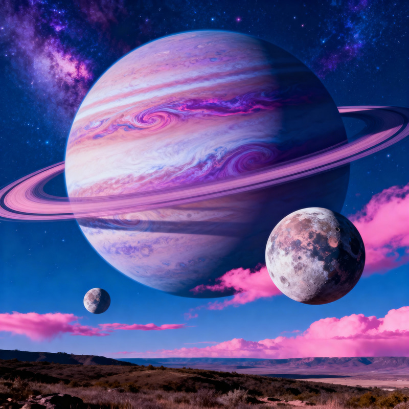 Explore a Vibrant Gas Giant Planet with Moons Explore a Vibrant Gas Giant Planet with Moons