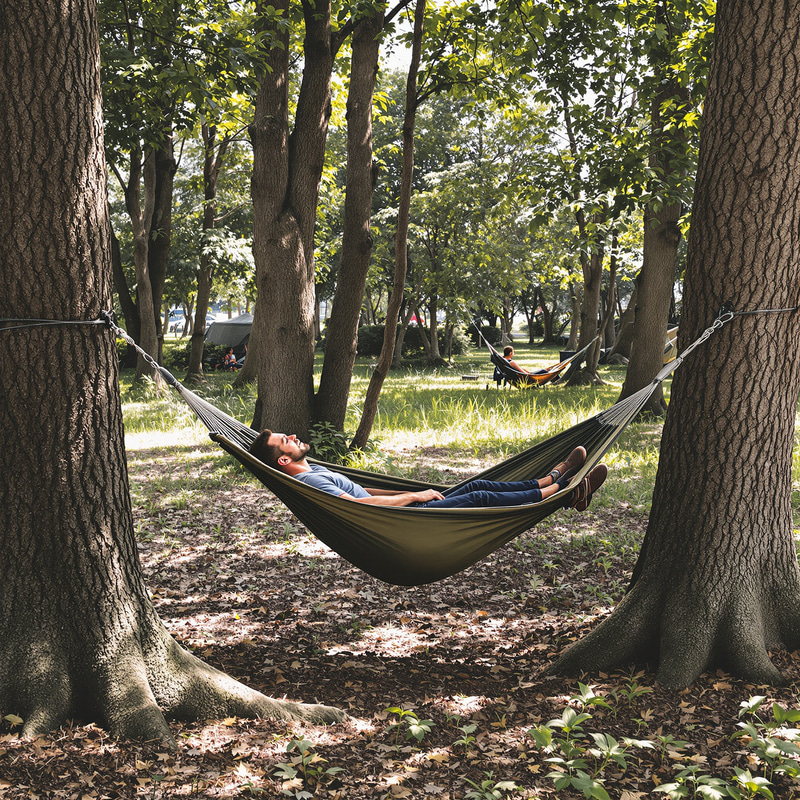 Relaxing Man in Hammock Between Two Trees Relaxing Man in Hammock Between Two Trees
