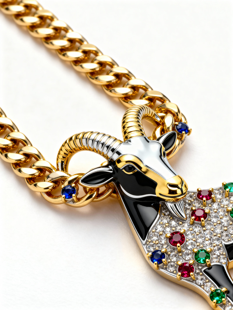 Luxurious Golden Cuban Link Chain with Goat Sign Luxurious Golden Cuban Link Chain with Goat Sign