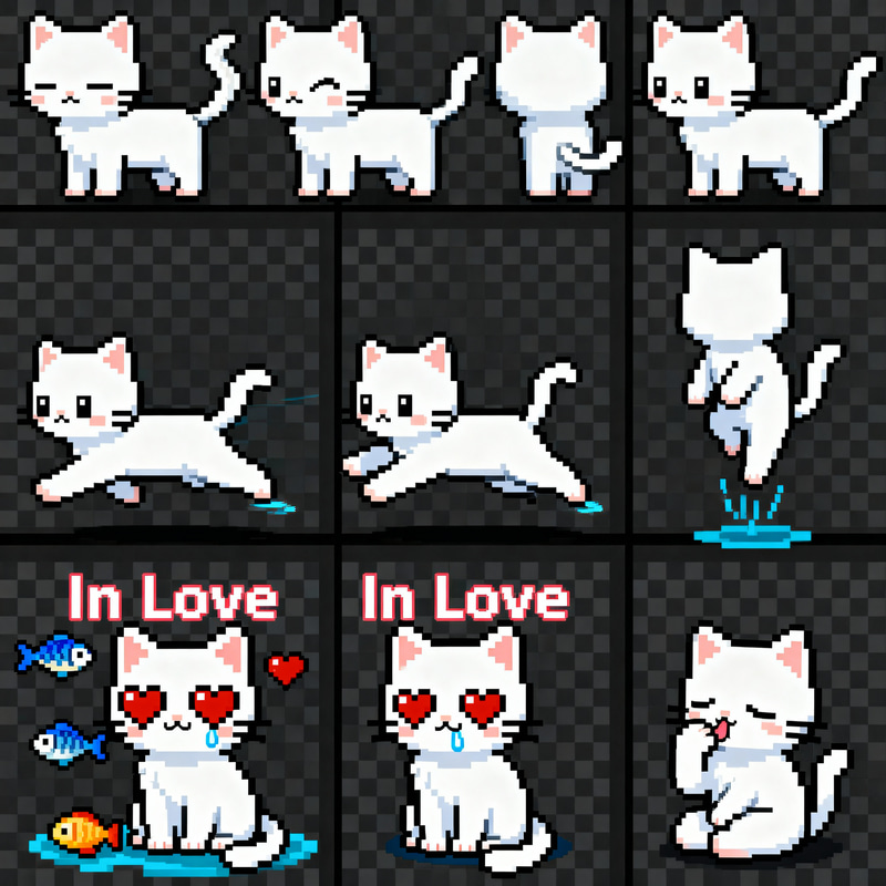 Cute 2D Pixel Cat Sprite Sheet for Games