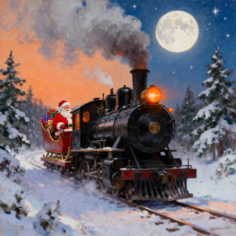 Vintage Steam Locomotive & Santa's Sleigh Art Vintage Steam Locomotive & Santa's Sleigh Art