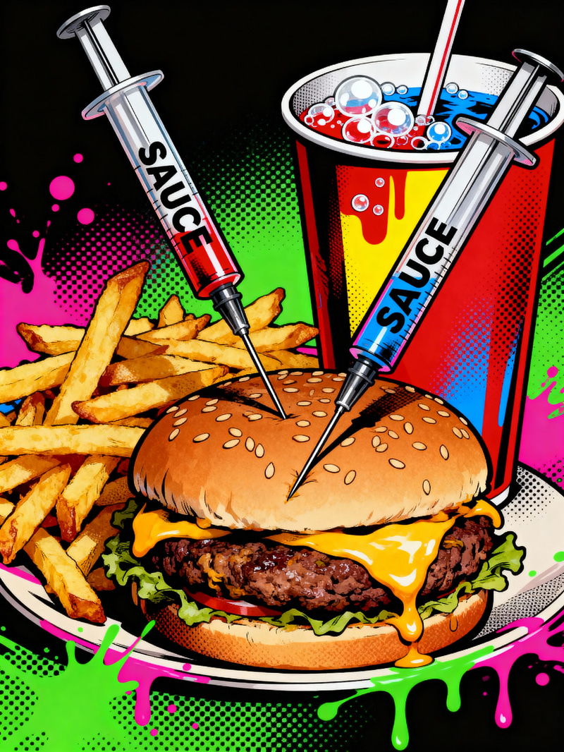 Addictive Fast-Food Art: Burger, Fries & Syringes