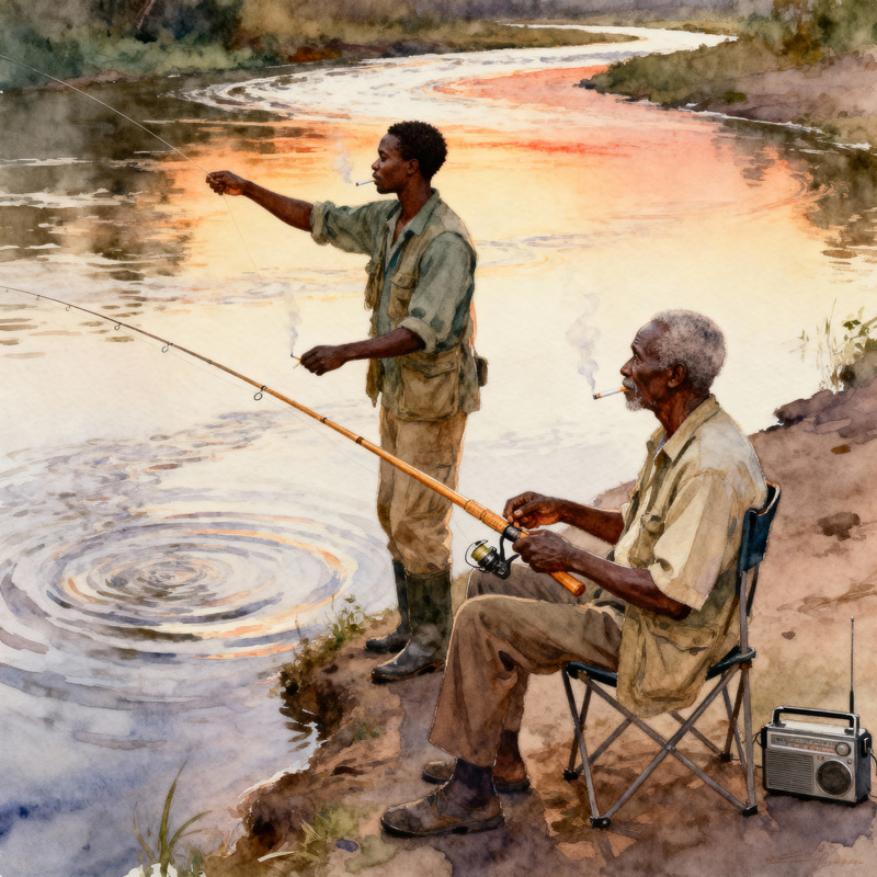 Evening Fishing in Watercolor: A Serene Scene