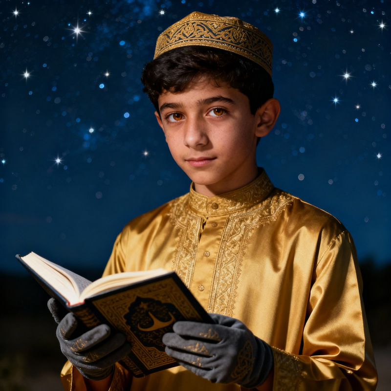 Elegant Muslim Boy in Gold Jalabya Elegant Muslim Boy in Gold Jalabya