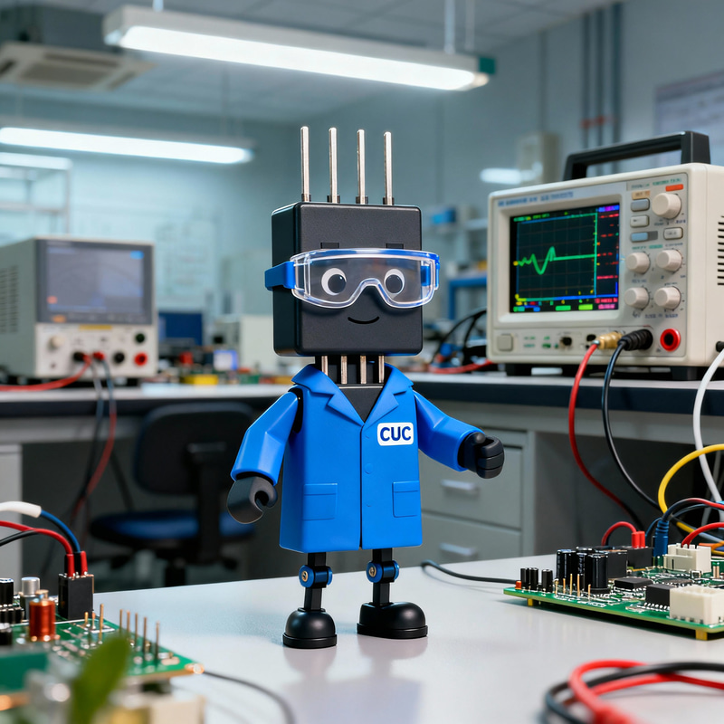 Cartoon Transistor Mascot in Tech Lab Cartoon Transistor Mascot in Tech Lab