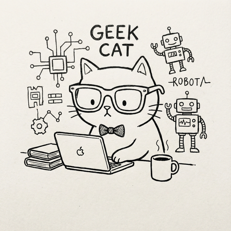 Geek Cat Doodle Drawing - Cute & Simple Art Geek Cat Doodle Drawing - Cute & Simple Art