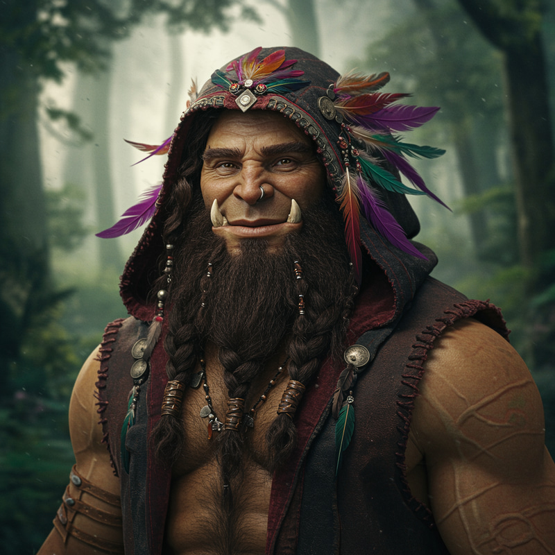 Charming Orc with Intricate Hood & Beard