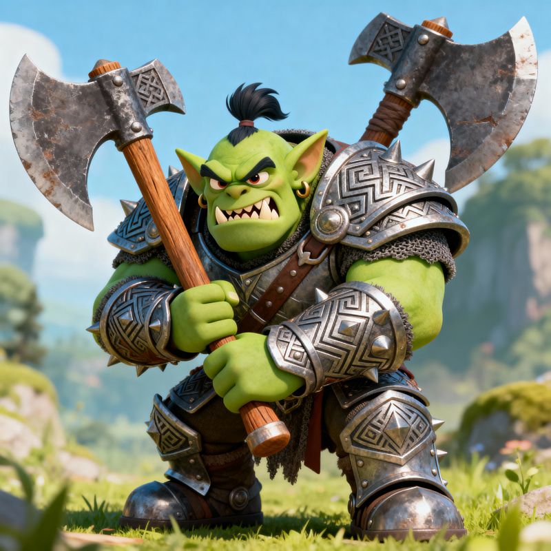 Cartoon Orc with Armor and Axes Cartoon Orc with Armor and Axes
